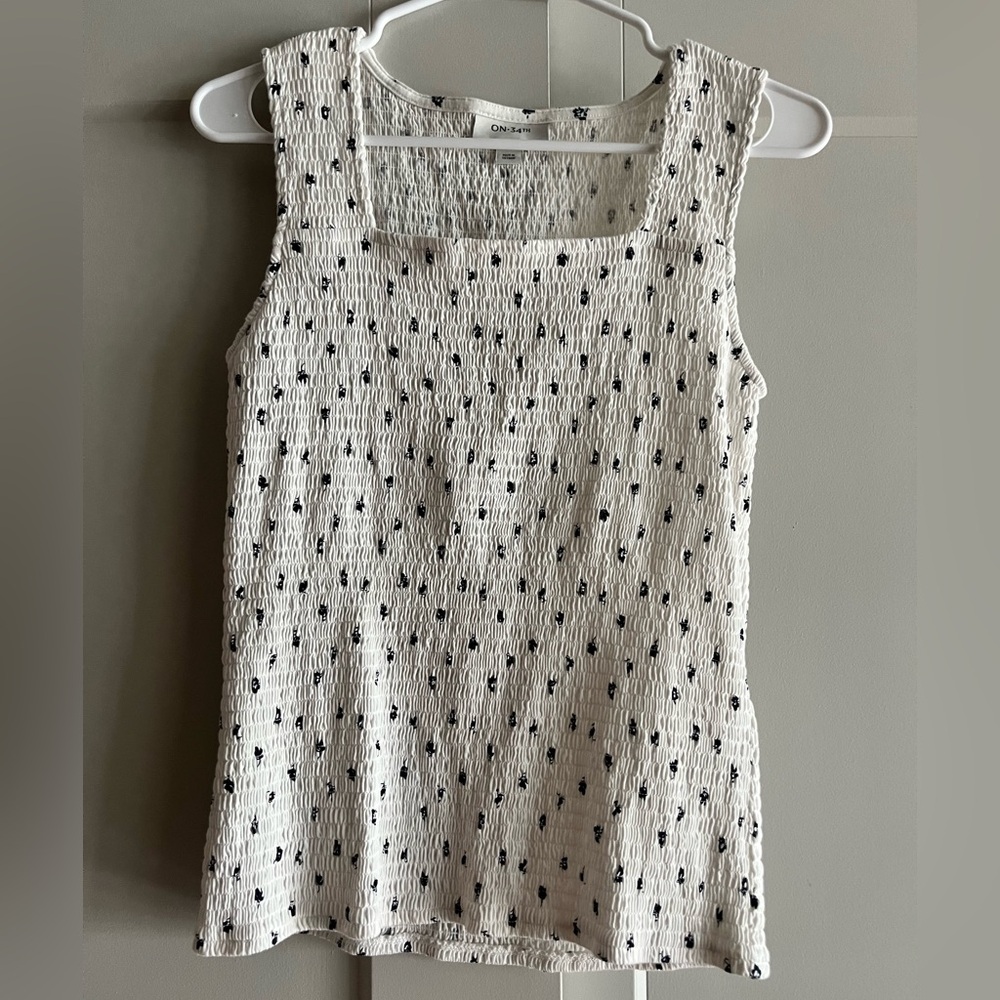 Women's White and Navy Patterned Shell